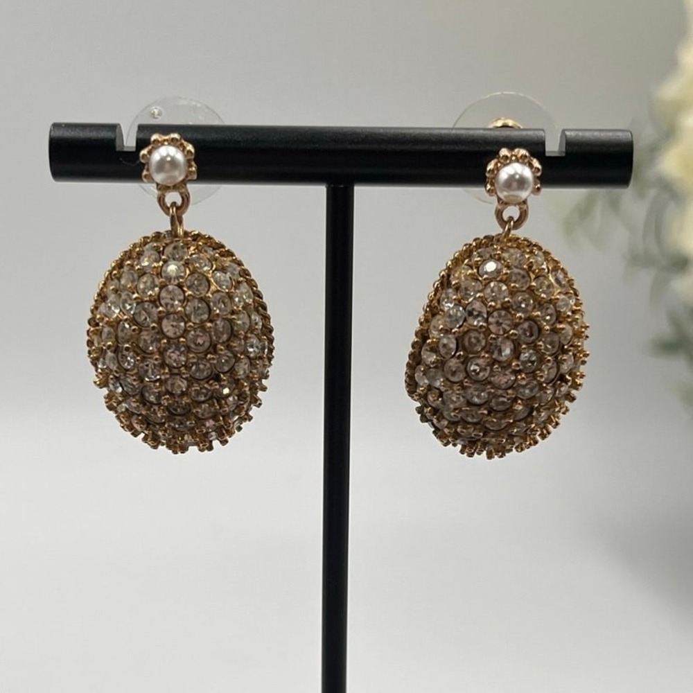 Oscar de la renta Signed‎ Crystal Dome Pearl Drop Repurposed Earrings Repaired